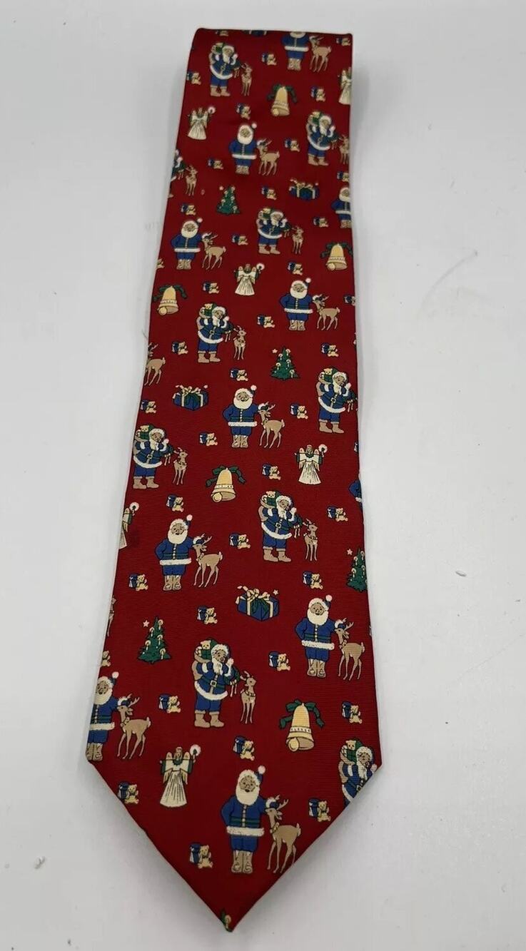 Van Heusen Corporate Casuals Santa Reindeer Christmas Necktie Holiday Red Tie